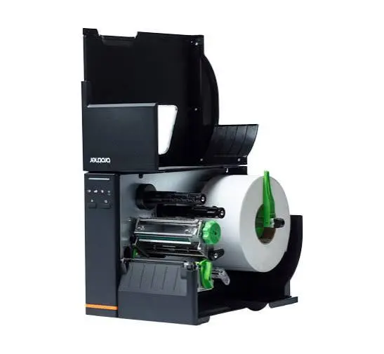 Brother TITAN industrial label printer open to show the media and ribbon path