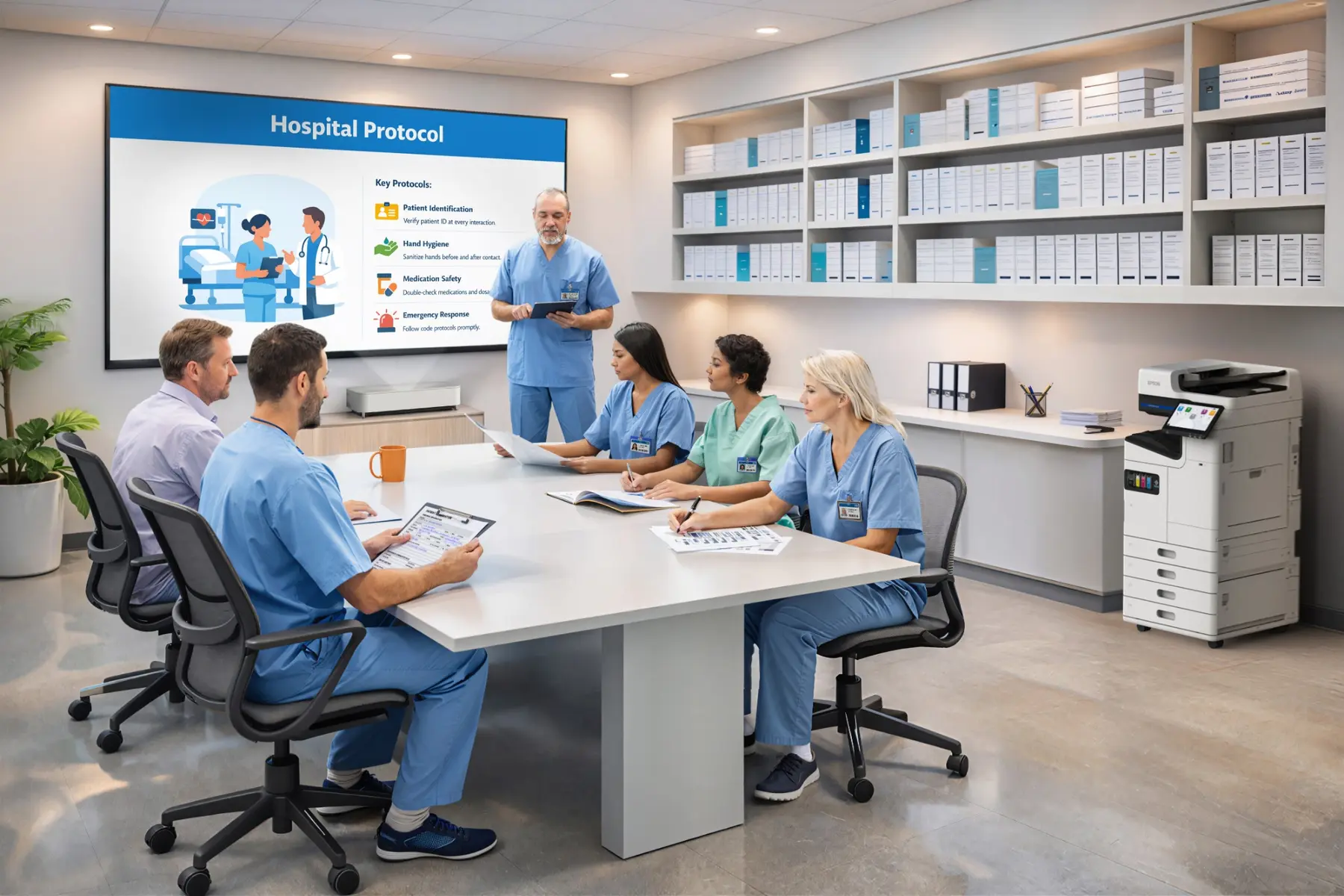 Epson WorkForce Enterprise AM-C6000 in a healthcare meeting environment